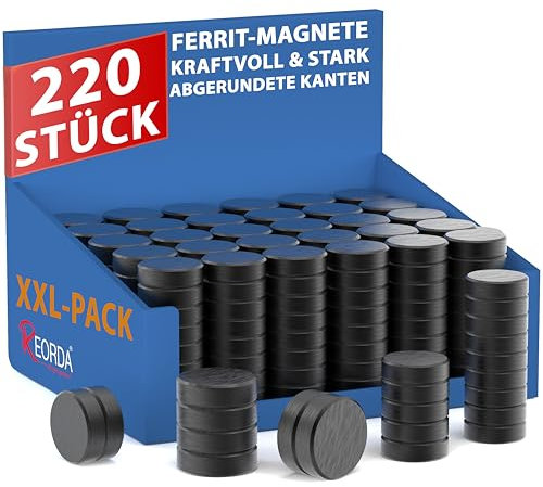 REORDA Magnete für Magnettafel – 220x Stück für Whiteboard, Pinnwand, als Kühlschrankmagnete & Tafelmagnete haftend, Magnete rund - Schwarz