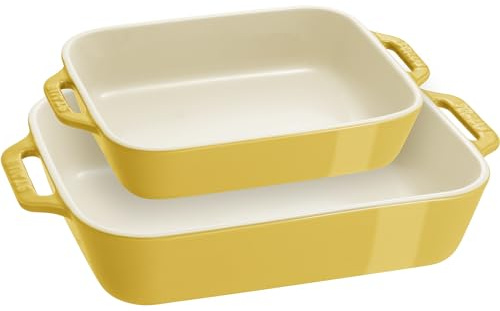 Staub Ceramic Rectangular Baking Dish Set, Casserole Dish, 2-Piece, Citron