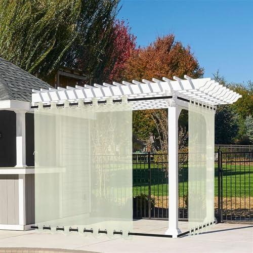 Heavyoff Outdoor Vorhang Transparent Wetterfest Gardinen mit Ösen Oben und Unten Wasserdicht Sichtschutz Sonnenschutz Pavillon Vorhänge Für Balkon Terrasse 1 Stück, Beige, 305x244cm