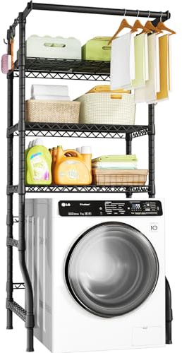 Ulif U11 Medium Over Washer and Dryer Shelves, 3 Tiers Laundry Room Storage and Organizer Standing Shelf, Metal Freestanding Clothes Drying Rack, 31.1”W x 19.7”D x 77.6”H, Black