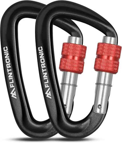Flintronic 12KN Moschettoni con Chiusura, Moschettone in Alluminio, Moschettoni con Ghiera da Arrampicata