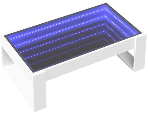 vidaXL Couchtisch, Beistelltisch mit Infinity-LED, Sofatisch Kaffeetisch für Wohnzimmer, Teetisch Wohnzimmertisch, Weiß Holzwerkstoff Glas