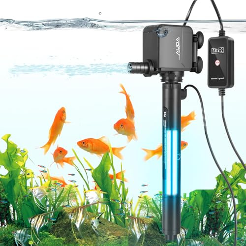 Luqixcey Fish Tank Filter, 600L/H UV Sterilizer for Aquarium, Green Water Cleaning Filter Pump with Timer, Silent Filtration Pump Fit for 40-150L Fish Tank Aquariums (600L/H)