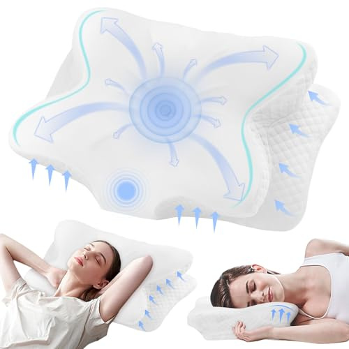 QCXWCJWD Oreiller Ergonomique Cervical, Oreiller Memoire Forme, Oreiller Ergonomique Forme Orthopédique Anti Douleur pour Les Dormeurs sur Le Côté, Le Dos et Le Ventre 24.8 x 16.7 x 5.43