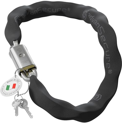 advanSecure® Hochsicherheits-Kettenschloss | optimal für E-Bike und Motorrad | max. Sicherheitsstufe | 90 cm Länge, 10 mm Kettenglieder | gehärteter Spezialstahl | abnehmbarer Schlosskörper-Schutz