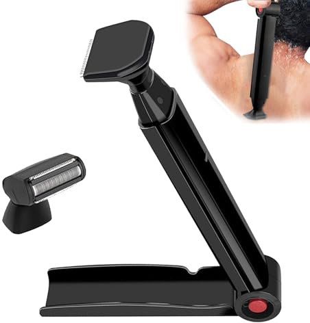 Rückenhaarrasierer, Rückenrasierer Herren mit 2 Scherkopf Faltbar Rücken Rasierer Mann Rückenhaare Entfernen Epilierer Herren Körperrasierer Herren mit Ergonomischem Griff für Gesichts Arm Kinn