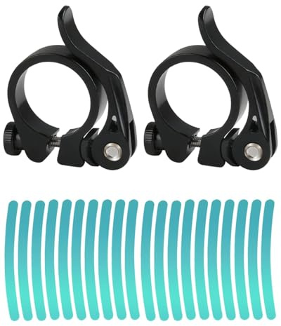 MYGLOAR 2er-Pack Sattelklemme aus Aluminiumlegierung, Schnellspanner für Fahrräder, Fahrradsattelklemme, Schnellspanner-Sattelstütze, mit reflektierenden Streifen (31,8 mm, schwarz)