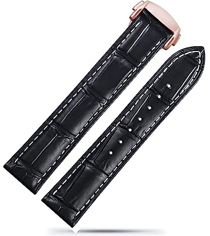 yaponuk Italienisches Lederarmband für Omega Seamaster 300 150 Speedmaster 007 AT150, braunes Uhrenarmband, Faltschließe, 19 mm, 20 mm, 22 mm(A Black-rose gold,19mm)