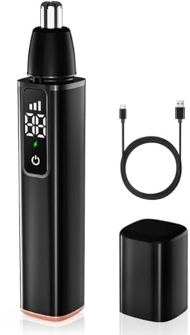 Trisoye Cortapelos de nariz para hombre, recargable por USB, para orejas, nariz, con pantalla LCD, herramienta de corte profesional - A