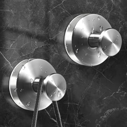 Gomeer 2PCS Silver No Drill Suction Hooks,Heavy Duty Suction Cup Hooks for Bathroom Shower Door Window Festive Decorations,Stainless Steel Hook Hanging Towels,Loofah,Robe,Coat,Keys Holder