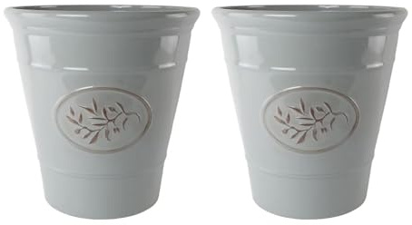 Classic Olive Plastic Planter for Gardening – Outdoor & Indoor Flowers Pot with Glossy Finish | Weatherproof Plant Pot with Drainage Holes – Flower Pots for Gardens & Balconies (Grey, 30cm-Pack 2)