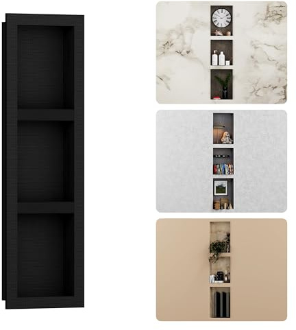 BATHFINESSE XPS Shower Niche Insert Tile Ready 16 x 50, 3 Shelves Wall Niche Recessed, Black