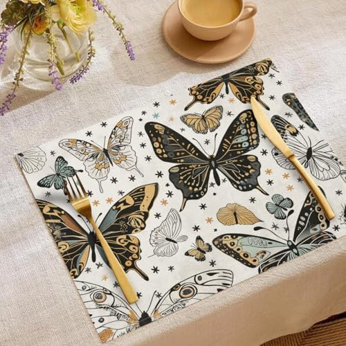 4 Pezzi Sottopiatti Farfalla Elegante Arte, Tovagliette Lavabili, 30 x 45 cm Tovagliette Rettangolari Stampate in Lino, Adatto a cucina, soggiorno, sala da pranzo, bar