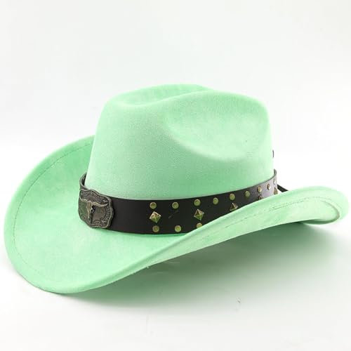 WUFANGBU Fedora Trilby Filzhut Hut Cowboyhut Jazz Zylinder Herren Und Damen Filzhut Groß Traufhut M(56-58Cm) Grün1
