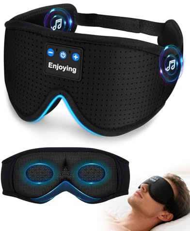 Schlafmaske mit Kopfhörer Bluetooth, 3D Schlafkopfhörer mit Mikrofon, 100% Lichtblockierende Atmungsaktives Material aus Eisseide Augenmaske, Waschbar Schlafbrille für Reisen, Nickerchen, Yoga