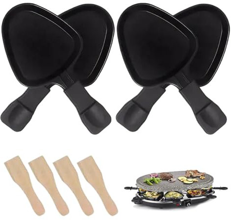 Queso raclette, sartén de queso a la parrilla, 4pcs sin many triangular raclette fundido con 4pcs para acampar en la cocina casera