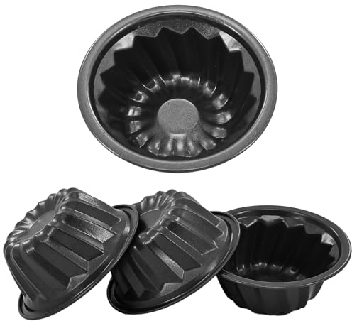 braxan 4 Inch Nonstick Mini Bundt Cake Pan Set, Carbon Steel Fluted Baking Molds for Cupcake, Muffin, Brownie, Pudding - Black (4 - Piece)