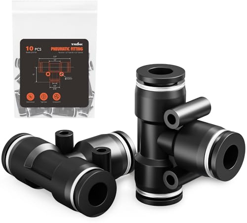 TRILINK Raccordi Aria Compressa 1/2 OD – Tee Push-to-Connect, Raccordi Pneumatici Rapidi per Compressori, Utensili e Tubi Aria (10 Pezzi)