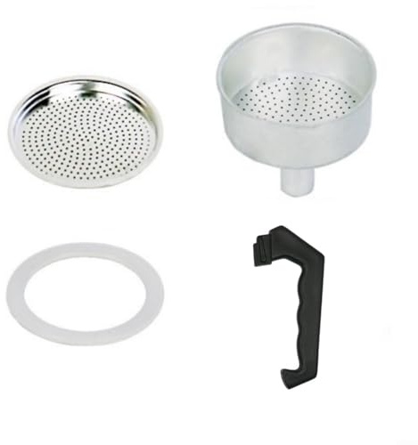 Tidevib Lot de pièces de rechange pour cafetière à moka avec joint d'étanchéité et filtre entonnoir pour cafetière expresso Construction en aluminium (12 tasses)