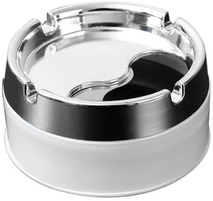 Cenicero de acero inoxidable bandeja de cenizas metálicas con estilo portátil con tapa giratoria blanca, cenicero metálico