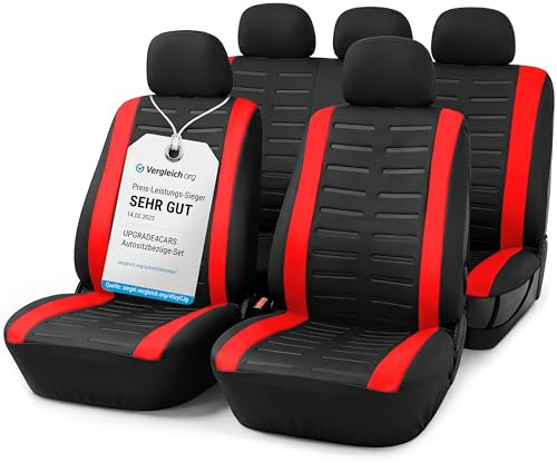Upgrade4cars Coprisedili Set Universale Versione 2026 Rosso Accessori Auto | Per sedili anteriori & posteriori | Inodore & antiscivolo | Adatto a tutte le stagioni | Qualità collaudata