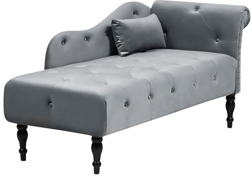 Beliani Chaiselongue Samt grau rechts gesteppt mit Kissen hohe Lehne Retro-Stil Ivry