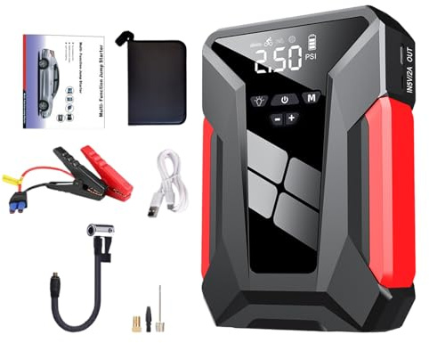 Cargador de Batería para Coche Portátil con Arranque,Paquete de Arranque Portátil | Kit De Emergencia De Larga Duración con Inflador De Neumáticos para Viajes Y Emergencias
