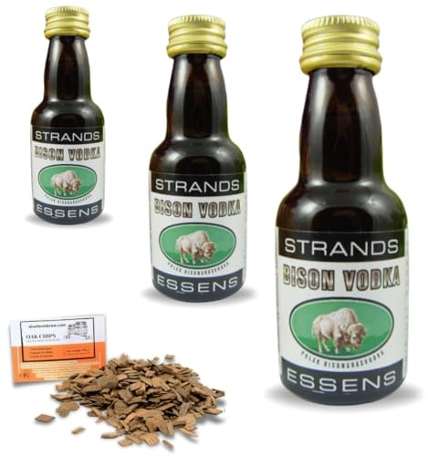 3 x Bison Vodka Style Essence 25ml – Alcohol-Free Flavouring – Herbal Bison Grass Profile – Includes Free French Oak Chips 20g