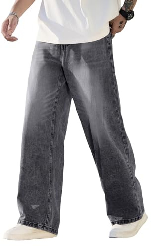Zewool, Jeans da uomo baggy hip hop a gamba larga, skater, jeans casual a vestibilità ampia, pantaloni in denim streetwear, S