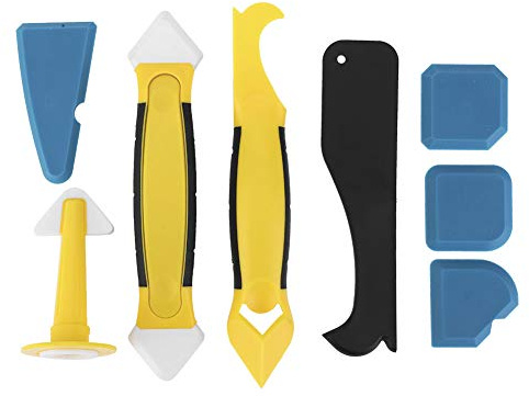 Kit d'outils de calfeutrage en silicone, 8 pièces, dissolvant de calfeutrage en plastique, couteau à mastic, grattoirs d'angle, retrait de coulis ou cuisine, salle de bain et
