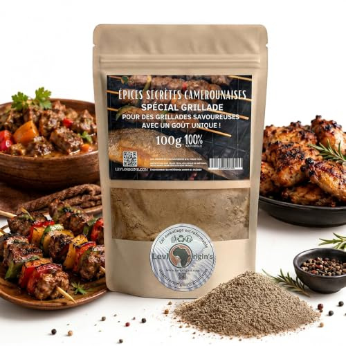 Levl Origin's Épices Secrètes Camerounaises Assaisonement pour Grillade, Mélange d'Épices Naturelles avec Poivre Penja, Rondelle, Pébé, 4 Côtés, 100g