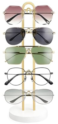 Gattregh Brillenhalter Sonnenbrillen Aufbewahrung - Metall Sonnenbrillen-Organizer Ständer mit Holzsockel, Eleganter Brillenständer Geeignet zum Präsentieren & Aufbewahren von Sonnenbrillen & Brillen