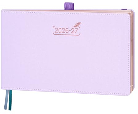 BEZEND Agenda Escolar 2026 2027 Semana Vista Horizontal - 23 x 14 cm | 18 Meses Agenda Semanal de Jul.26 a Dic.27 con Horario Vertical, Borde de Oro Rosa, Tapa Dura Cuero PU, Lila
