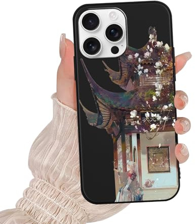 Omyzo Coque pour Oppo A92/A52/A72 6,5, Étui avec Fille de Paysage de Japon Dessin animé Motif Housse de Protection Doux Noir Silicone Antichoc TPU Cover pour Femmes et Hommes, pavillon