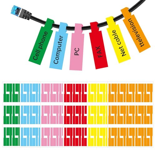 180 PCS Cable Labels for Management, 6 Colors Waterpro-of Cable Tags for Electronics, Self Adhesive Tear Resista-nt Wire Labels Cables Identification Tags for Office Work School