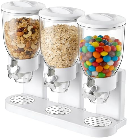 Cereal Dispenser Countertop, 3 Pack 2L/67oz Cereal Dispenser, Airtight Cereal Containers Storage, Rotating White Plastic Dry Food Dispenser, Rice Dispenser, Candy Dispenser for Cereal, Coffee Beans