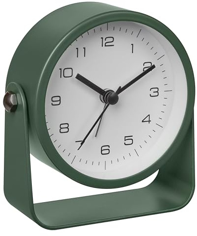 TFA Dostmann Design Väckarklocka grön analog, 60.1042.04, utan tickande, extra tyst, tillverkad av metall, inklusive bakgrundsbelysning, även lämplig som bordsklocka, grön