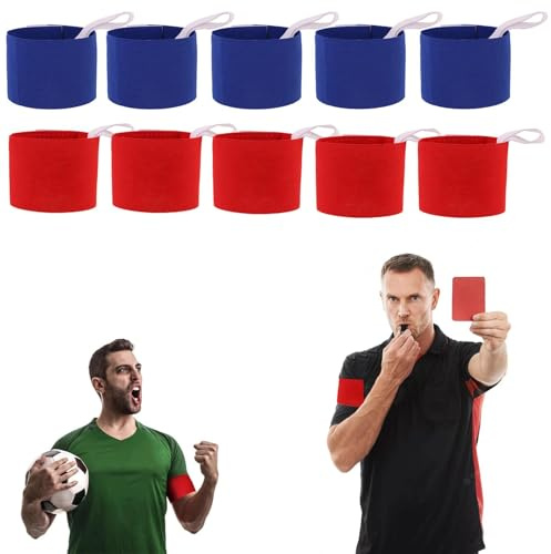 CHSEROK 10 Stück Kapitänsbinde, Verstellbare Armbinde, in Rot und Blau, Kapitänsbinde Fussball mit Anhängeschnur Und Klebestreifen, für Fußball, Rugby, Tennis