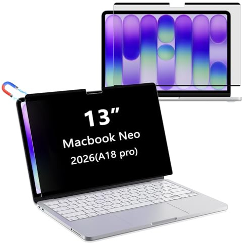 PinnWaa Filtre Confidentialité Magnétique pour MacBook Neo 13 Pouces 2026 | A18 Pro, Modèle A3404, Amovible, Anti-Lumière Bleue, Anti-Espion, Anti-Éblouissement, Anti-Rayures, Protection Écran