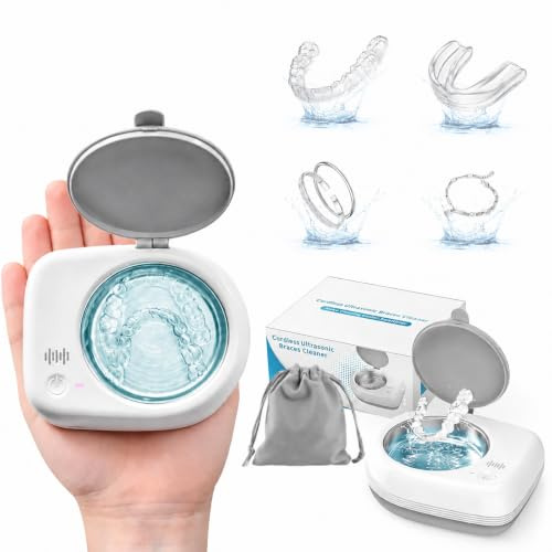 Cordless Ultrasonic Retainer Cleaner 50kHz, Wireless Retainer Cleaner Machine with 2 Modes, 304 Stainless Steel Tank, IPX5 Waterproof, for Retainer, Aligner, Mouth Guard, Braces, Dentures