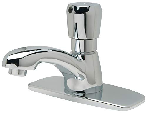 Zurn Z86100-XL-CP4-3M AquaSpec Single-Hole Metering Faucet, 0.5 GPM Vandal-Resistant Pressure-Compensating Spray, Push-Button, 4 Cover Plate, Chrome