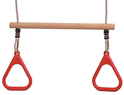 Hartholztrapez mit Turnringen und Seil, Seilringe mit Trapez, Schaukelsitz Holz zum Aufhängen Kinderschaukel Spielgerät Turngerät