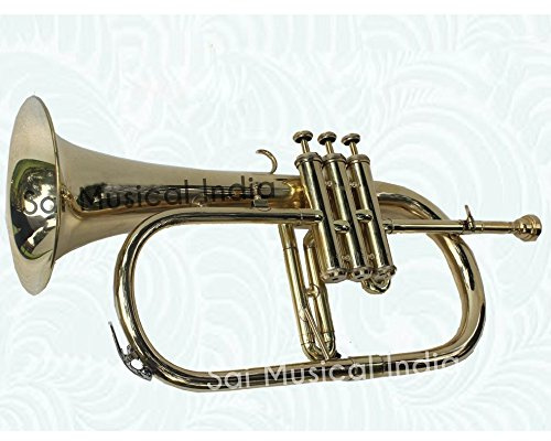 Queen Messing flugen Horn Bb 3 Ventil Schillernde Messing 100% Messing mit Mundstück & Tasche gratis