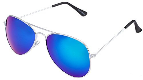 Unbekannt Sonnenbrille mit Federscharnier verspiegelt in verschiedenen Farbe (One size, Silberer Rahmen/Königblau Gläser)