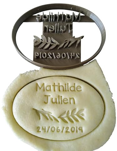 3DKOUPE - Emporte-pièce ovale - Motif branche d'olivier - Personnalisable avec texte (jusqu'à 3 lignes) - Couleur au choix - Conçu et fabriqué en France