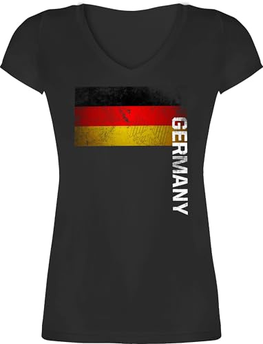 Shirtracer - T-Shirt Damen V Ausschnitt - Fußball EM WM - Deutschland Flagge Adler Germany