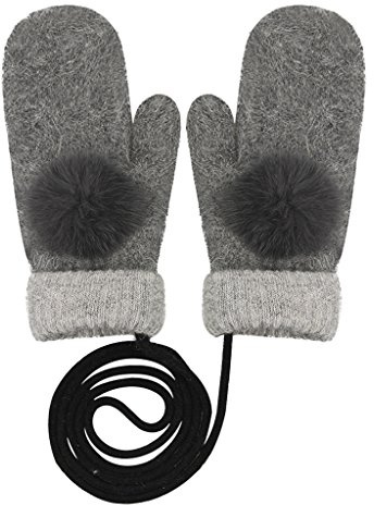 IPENNY Winter Warm Damen Lanyard-Handschuhe Ski Fäustlinge mit Schnur Winddicht Rutschfest Dicke Glove Outdoor Vollfinger Fausthandschuhe Fahrradhandschuhe Skihandschuhe
