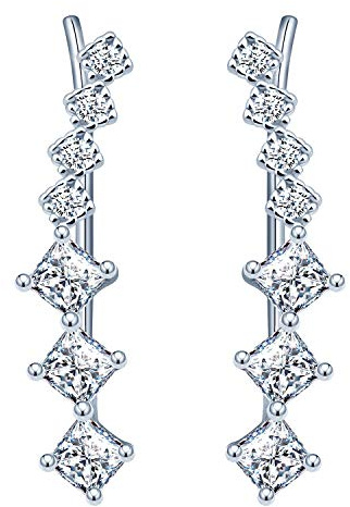 Örhängen i sterling silver för kvinnor, glänsande öronmanschett inlagd zirkon, silver och rosguld, elegant, present till födelsedag, alla hjärtans dag och jul e sterlingsilver, colore: SILVER, cod. IUM0107-silver