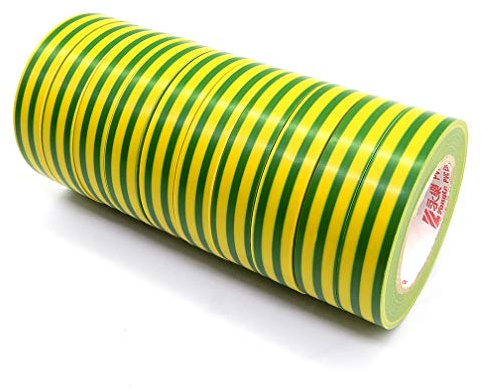 ALBOYI 10 Rolls Green Yellow Electrical Tape, 15mm x 15m Self-Adhesive PVC Insulation Tape for Wire Repair, Cable Protection,Insulating and Repairing Wires