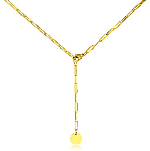 AFSTALR Halskette Y Kette Gold/Silber/Rosegold Damen Verstellbar Filigrane Kette Frauen Ankerkette mit Coin Anhänger